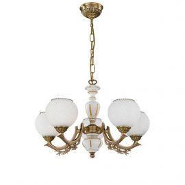 Aplice, corpuri de iluminat pentru pereti - Candelabru cu 5 brate clasic design italian din alama, sticla si lemn 8655