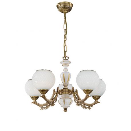 Aplice, corpuri de iluminat pentru pereti - Candelabru cu 5 brate clasic design italian din alama, sticla si lemn 8655