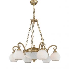 Candelabre, Lustre - Candelabru cu 8 brate clasic design italian din alama, sticla 8400
