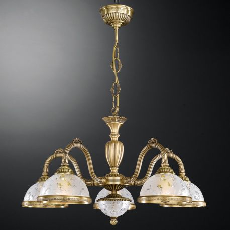 Candelabre, Lustre - Lustra design clasic cu 5 brate din alama si sticla 6202
