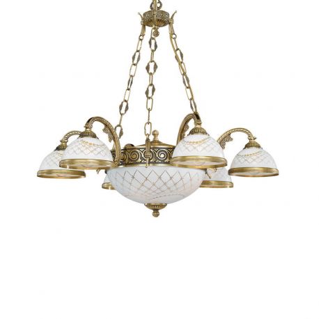 Candelabre, Lustre - Candelabru cu 6 brate clasic design italian din alama, sticla 7002