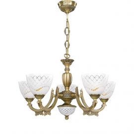 Candelabre, Lustre - Candelabru cu 5 brate clasic design italian din alama, sticla 7052