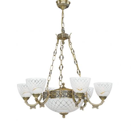 Candelabre, Lustre - Candelabru cu 6 brate clasic design italian din alama, sticla 7052