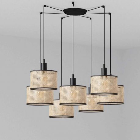Pendule, Lustre suspendate - Lustra suspendata cu 7 pendule design natural MAMBO 21cm negru/ratan