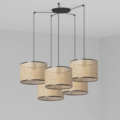 Pendule, Lustre suspendate - Lustra suspendata cu 5 pendule design natural MAMBO 32cm negru/ratan