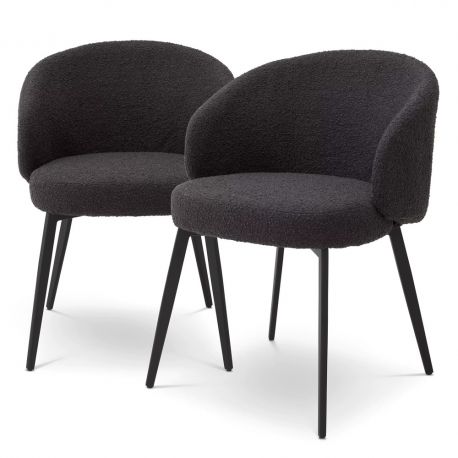 Scaune - Set de 2 scaune cu brate design LUX Lloyd, boucle negru