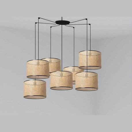 Pendule, Lustre suspendate - Lustra suspendata cu 7 pendule design natural MAMBO 45cm negru/ratan