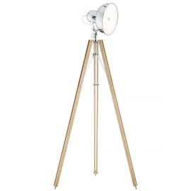 Lampadare - Lampadar LED de podea retro cu trepied lemn natur FOTO NEW