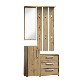 Garderobe - Set pentru hol, doua dulapuri, cuier cu oglinda, P-002 stejar wotan
