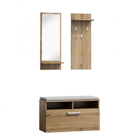 Garderobe - Set pentru hol, bancheta, cuier si oglinda, P-003 stejar wotan