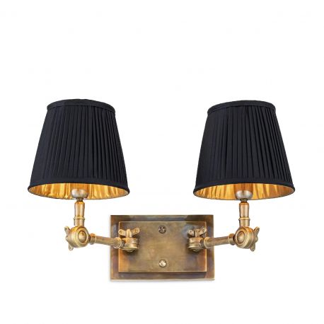 Aplice, corpuri de iluminat pentru pereti - Aplica de perete dubla up or down, alama vintage/ abajur negru, Wentworth