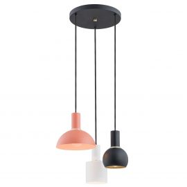 Pendule, Lustre suspendate - Lustra cu 3 pendule design minimalist SINES mixt negru/alb/coral