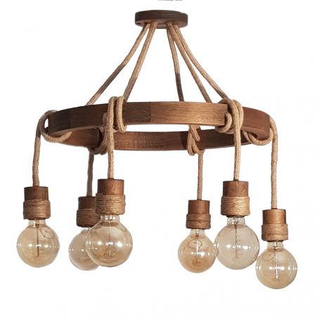 Pendule, Lustre suspendate - Lustra rustica cu 6 pendule fabricata manual din lemn Bari