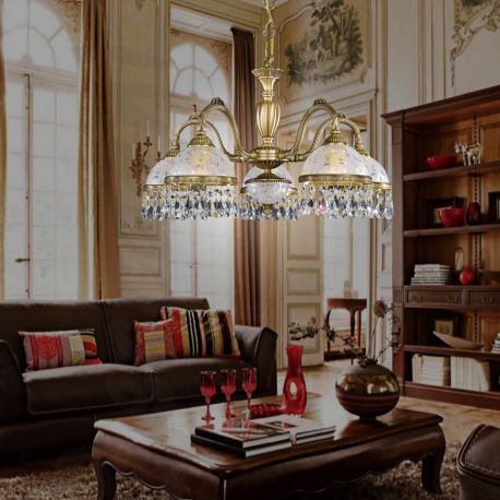 Lustre Cristal Scholer - Candelabru 5 brate design clasic realizat manual din alama si Cristal Scholer 6200