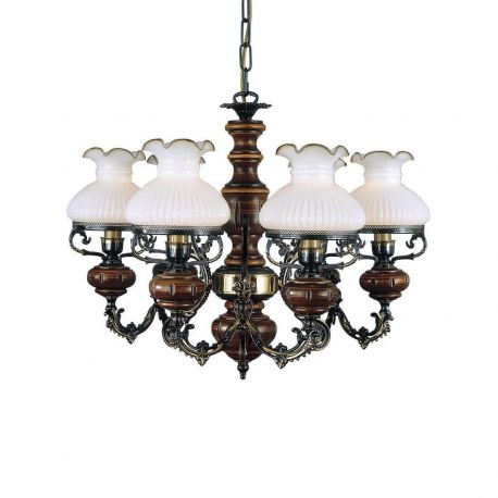 Candelabre, Lustre - Candelabru cu 6 brate design italian din alama cu lemn 620