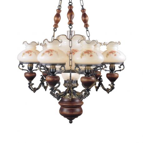 Candelabre, Lustre - Candelabru cu 6 brate design italian din alama cu lemn 636