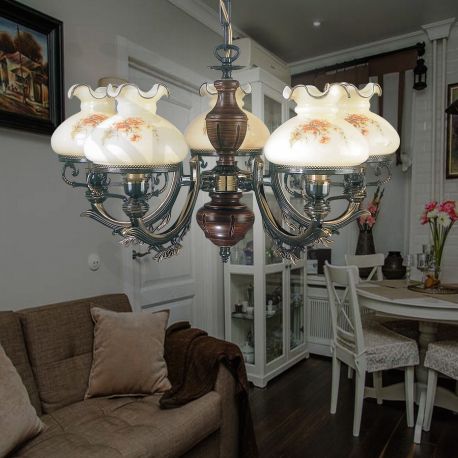 Candelabre, Lustre - Candelabru clasic cu 5 brate design italian din alama cu lemn 2812