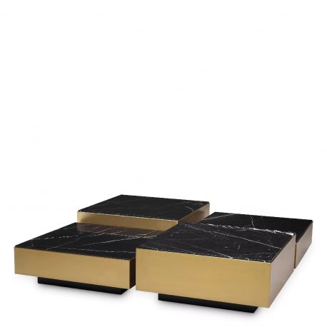 Masute Living - Set de 4 masute de cafea design LUX Esposito, alama periata/ marmura neagra