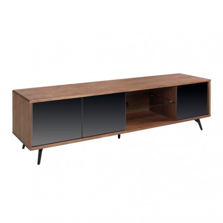 Comode - Comoda TV design LUX cu 3 usi negre efect de oglinda Walnut