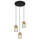 Pendule, Lustre suspendate - Lustra cu 3 pendule design modern FINCA negru mat, maro inchis