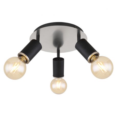 Plafoniere cu spoturi, Spoturi aplicate - Plafoniera cu 3 spoturi directionabile design modern Joseba negru, nichel mat