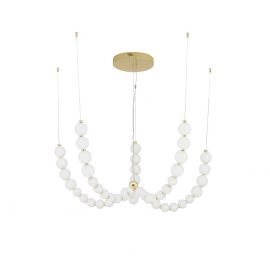 Pendule, Lustre suspendate - Lustra LED cu 5 pendule, dimabila, deosebita design lux PERLA opal, auriu