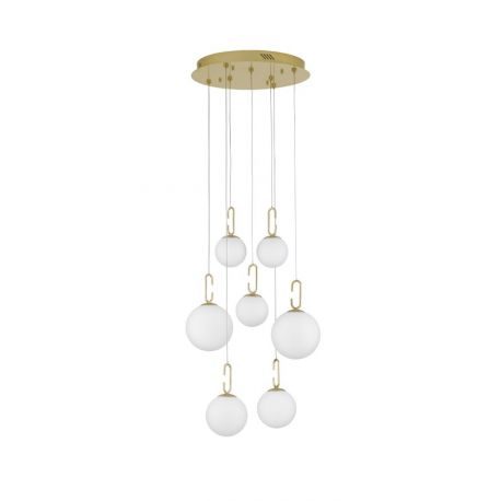 Pendule, Lustre suspendate - Lustra LED suspendata, dimabila, design modern Hook auriu, opal alb 56,6cm