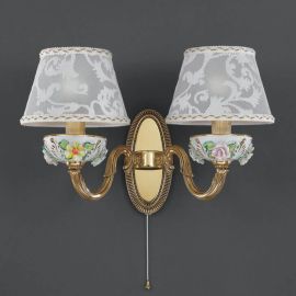 Aplice, corpuri de iluminat pentru pereti - Aplica de perete din alama si portelan 2 brate design italian