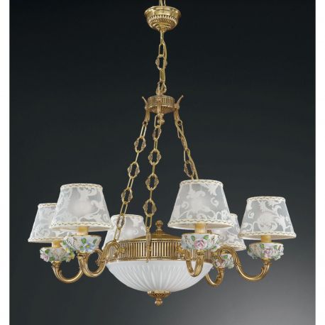 Candelabre, Lustre - Lustra design italian cu 6 brate din alama si portelan 9100