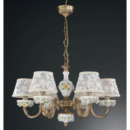 Candelabre, Lustre - Lustra design italian cu 6 brate din alama si detalii din portelan 9000