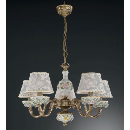 Candelabre, Lustre - Lustra design italian cu 5 brate din alama si detalii din portelan 9000