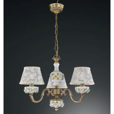 Candelabre, Lustre - Lustra design italian cu 3 brate din alama si detalii din portelan 9000