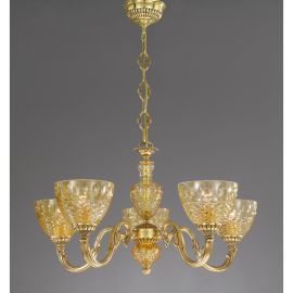 Candelabre, Lustre - Candelabru 5 brate design italian din alama si sticla chihlimbar 4320
