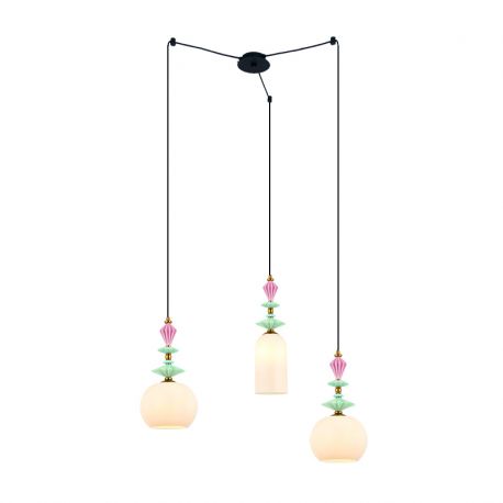 Pendule, Lustre suspendate - Lustra cu 3 pendule cu elemente ceramice si sticla Mahala