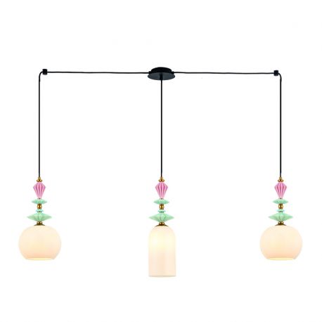 Pendule, Lustre suspendate - Lustra cu 3 pendule cu elemente ceramice si sticla Mahala
