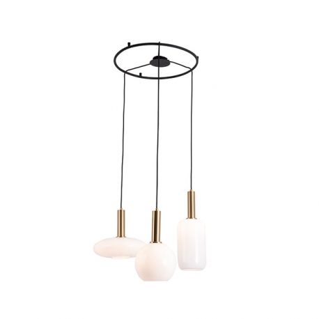Pendule, Lustre suspendate - Lustra cu 3 pendule design modern Barab auriu, alb opal