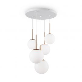 Lustra cu 5 pendule design modern Basic form auriu/ alb
