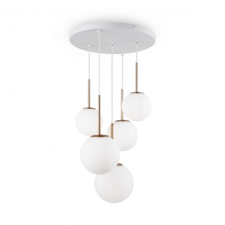 Pendule, Lustre suspendate - Lustra cu 5 pendule design modern Basic form auriu/ alb
