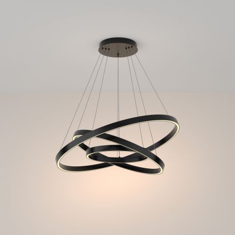Pendule, Lustre suspendate - Lustra LED suspendata design modern Rim negru 80cm, 3000K
