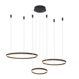 Pendule, Lustre suspendate - Lustra cu 3 inele LED si telecomanda HALO PENDANT BK 80+60+40 CCT