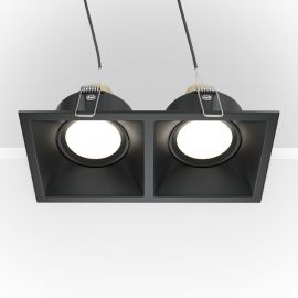 Plafoniere cu spoturi, Spoturi aplicate - Corp incastrabil cu 2 spoturi directionabile design tehnic Dot negru