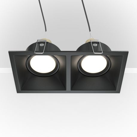 Plafoniere cu spoturi, Spoturi aplicate - Corp incastrabil cu 2 spoturi directionabile design tehnic Dot negru