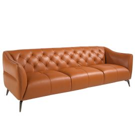 Canapele - Canapea 3 locuri din piele naturala capitonata Cowhide leather brown