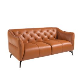 Canapele - Canapea 2 locuri din piele naturala capitonata Cowhide leather brown