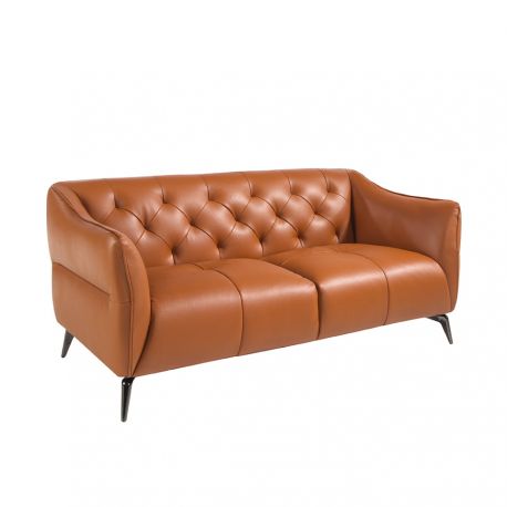 Canapele - Canapea 2 locuri din piele naturala capitonata Cowhide leather brown