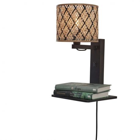 Aplice, corpuri de iluminat pentru pereti - Aplica de perete eco din bambus cu polita Java shelf bl/18x15, bl/nat