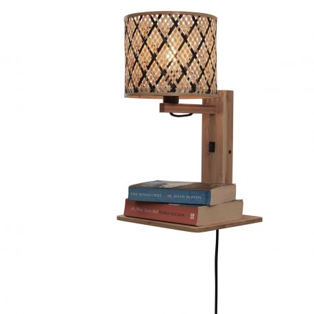 Aplice, corpuri de iluminat pentru pereti - Aplica de perete eco din bambus cu polita Java shelf nat/18x15, bl/nat
