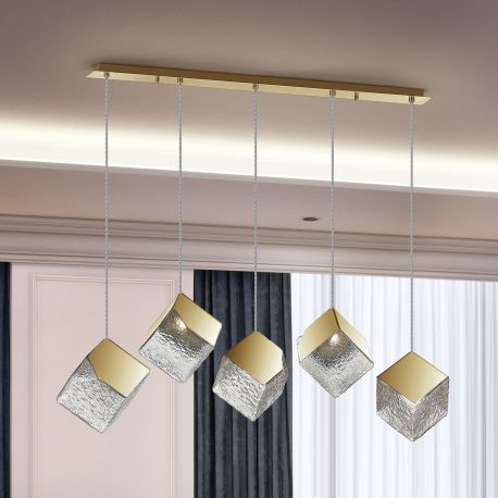 Pendule, Lustre suspendate - Lustra moderna cu 5 Pendule design decorativ Priscila aurie