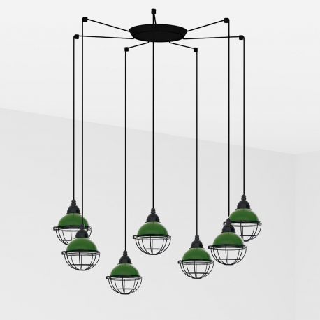 Pendule, Lustre suspendate - Lustra cu 7 Pendule design industrial Claire verde