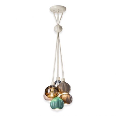 Pendule, Lustre suspendate - Lustra cu 6 pendule design italian realizat manual din ceramica si sticla AFOXÉ Mix